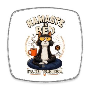 Namaste im Bett Zen-Katze - Viereckiger Kühlschrankmagnet - Weiß - Vorne