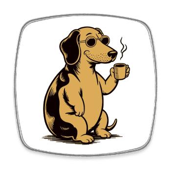 Dog with Coffee Mug - Gift for Dog Owner - Square fridge magnet - white - Front