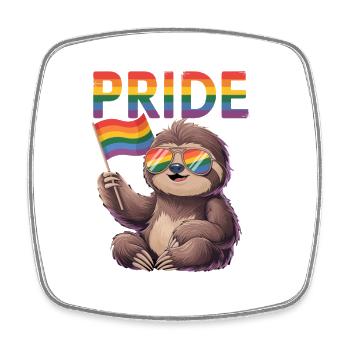 Lazy Pride Rainbow Sloth with Flag - Square fridge magnet - white - Front