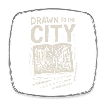 Attracted by the city | Urban Sketching - Square fridge magnet - white - Front