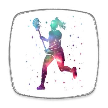 Lacrosse Player Space Women Girls Lacrosse - Square fridge magnet - white - Front