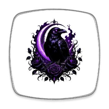 Purple moon crow with roses - Square fridge magnet - white - Front