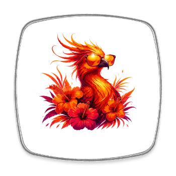 Fire phoenix with tropical flowers and sunglasses - Square fridge magnet - white - Front