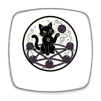 Black cat spook with yarn knot - Square fridge magnet - white - Front