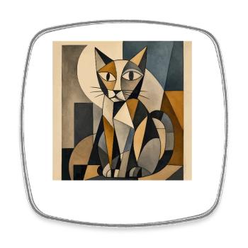 Figurine de chat cubiste en géométrie - Magnet carré - blanc - Devant