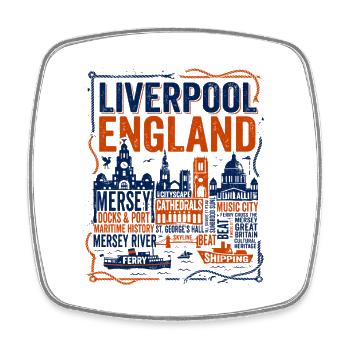 Liverpool Angleterre Ligne d’horizon maritime de la rivière Mersey - Magnet carré - blanc - Devant