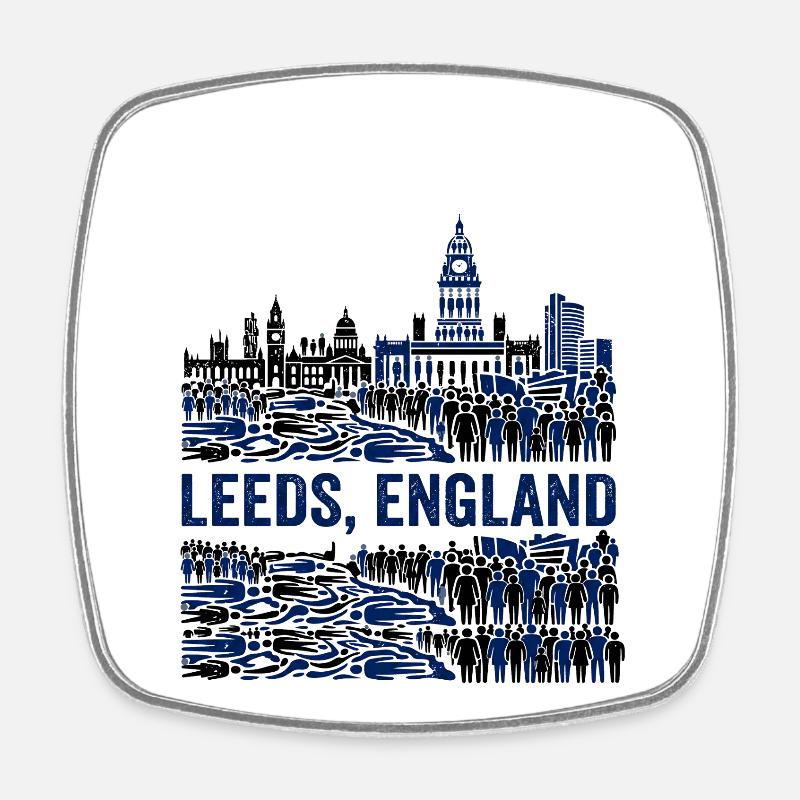 La silhouette de Leeds en Angleterre avec un urbain bondé - Magnet carré - blanc