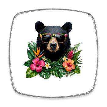 Tropical bear head with flower glasses - Square fridge magnet - white - Front