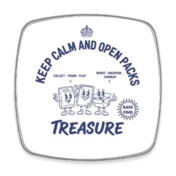 Keep Calm And Open Packs Schatz-Sammelkarte - Viereckiger Kühlschrankmagnet - Weiß - Vorne