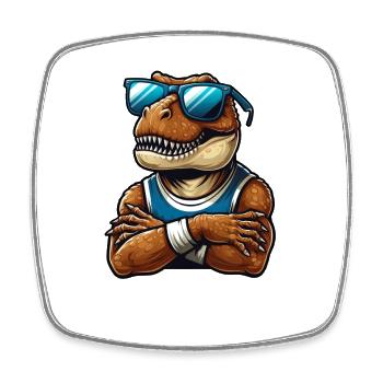 Cooler Dino T-Rex mit Sonnenbrille - Viereckiger Kühlschrankmagnet - Weiß - Vorne