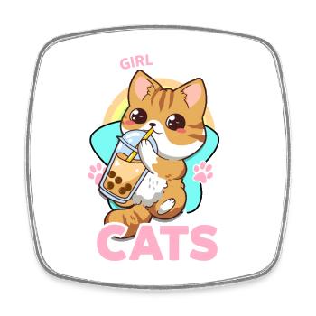Kawaii-Katze trinkt Milchshake - Viereckiger Kühlschrankmagnet - Weiß - Vorne