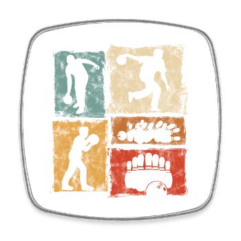 Bowling Kegeln Vintage-Grafik Für Bowlingspieler - Viereckiger Kühlschrankmagnet - Weiß - Vorne