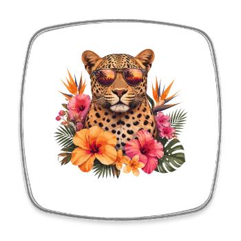 Leopard sunglasses with flowers - Square fridge magnet - white - Front