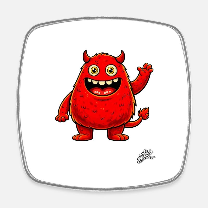 Monstre rouge joyeux - Magnet carré - blanc