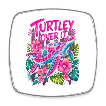 Turtley Over It Cute Turtle Flower - Square fridge magnet - white - Front