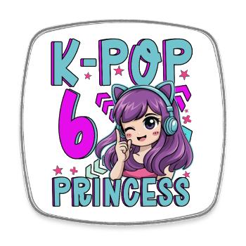 Princesse K-Pop Anniversaire de 6 ans - Magnet carré - blanc - Devant
