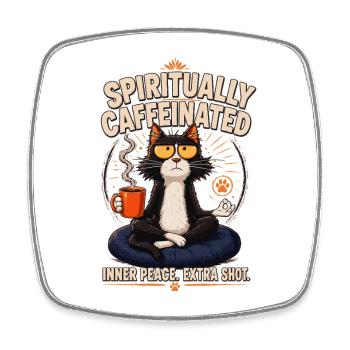 Spirited Cat Kaffeemeditation - Viereckiger Kühlschrankmagnet - Weiß - Vorne