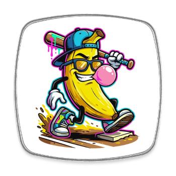 Cool Banana Baseball Bubblegum Comic Design - Square fridge magnet - white - Front