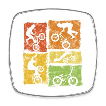BMX Biker Grafik - Stunts Im Retro-Stil - Viereckiger Kühlschrankmagnet - Weiß - Vorne