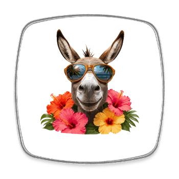 Esel mit Hibiskus und Sonnenbrille - Viereckiger Kühlschrankmagnet - Weiß - Vorne