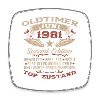 45. Geburtstag Geschenk Mann Oldtimer Juni 1981 - Viereckiger Kühlschrankmagnet - Weiß - Vorne