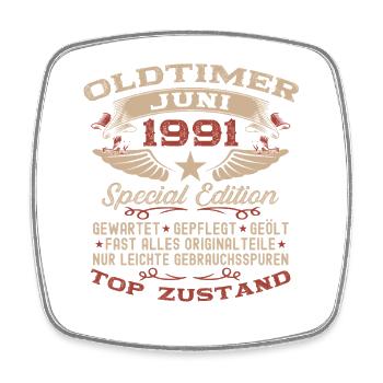 35. Geburtstag Geschenk Mann Oldtimer Juni 1991 - Viereckiger Kühlschrankmagnet - Weiß - Vorne