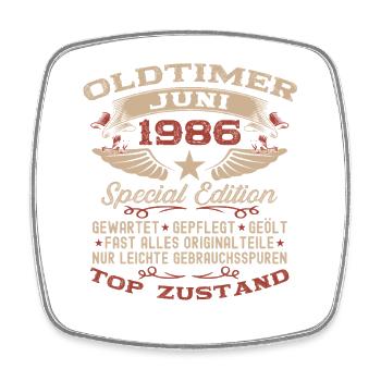 40. Geburtstag Geschenk Mann Oldtimer Juni 1986 - Viereckiger Kühlschrankmagnet - Weiß - Vorne