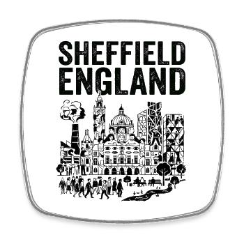Sheffield England Cityscape Skyline With Local - Square fridge magnet - white - Front