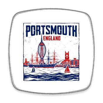 Portsmouth England Skyline With Sailing Ship - Square fridge magnet - white - Front