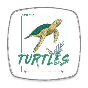 Turtle Protects the turtles and the sea - Square fridge magnet - white - Front