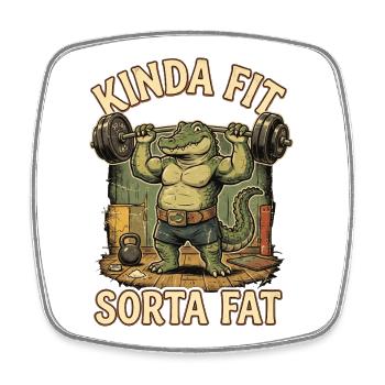 Kinda Fit Sorta Fat Krokodil Gewichtheben - Viereckiger Kühlschrankmagnet - Weiß - Vorne