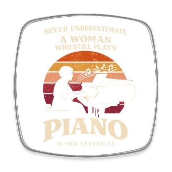 Never Underestimate A Woman Piano Retro Spruch - Viereckiger Kühlschrankmagnet - Weiß - Vorne