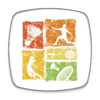 Mouvements de badminton avec joueur, raquette, volant - Magnet carré - blanc - Devant
