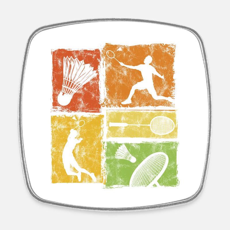 Badminton Moves with Player, Racket, Shuttlecock - Square fridge magnet - white