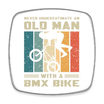 Ne sous-estime jamais un vieil homme avec un BMX - Magnet carré - blanc - Devant