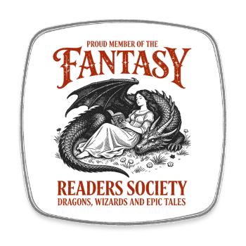 Fantasy Readers, Guild, Dragons & Spells Books - Square fridge magnet - white - Front