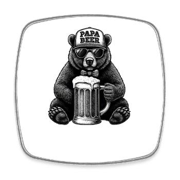Papa Beer Vater Bär Bier Humor Geschenkidee - Viereckiger Kühlschrankmagnet - Weiß - Vorne