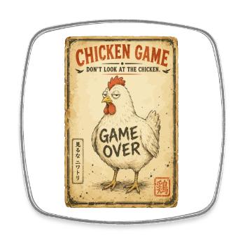 Chicken Game, Feiglingsspiel, Lustiges Huhn - Viereckiger Kühlschrankmagnet - Weiß - Vorne