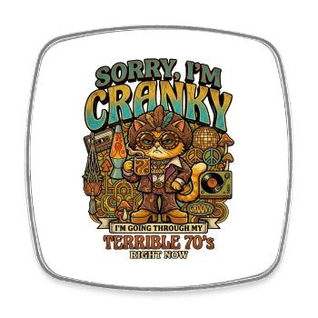 Sorry, ich bin cranky – Groovy 70er Katze - Viereckiger Kühlschrankmagnet - Weiß - Vorne