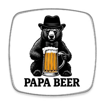 Papa Beer Vater Bär Bier Humor Geschenkidee - Viereckiger Kühlschrankmagnet - Weiß - Vorne