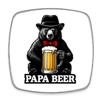 Papa Beer Father Bear Beer Humor Gift Idea - Square fridge magnet - white - Front