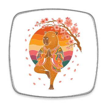Meditating Bear in Cherry Blossom Kimono - Square fridge magnet - white - Front