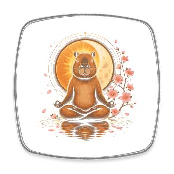 Moonlight Meditative Bear with Cherry Blossoms - Square fridge magnet - white - Front