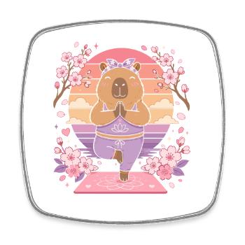 Zen Bär im Sakura Yoga - Viereckiger Kühlschrankmagnet - Weiß - Vorne