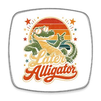 Late Alligator Retro Sunset - Square fridge magnet - white - Front