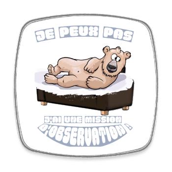Grizzlybär auf einer Beobachtungsmission – Spaßiger Humor - Viereckiger Kühlschrankmagnet - Weiß - Vorne