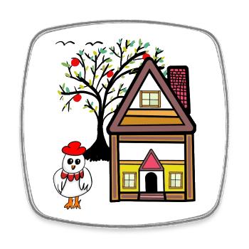Funny Chicken House Apple Tree Garden - Square fridge magnet - white - Front