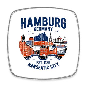 Hamburg Hafen Skyline Farbblock - Viereckiger Kühlschrankmagnet - Weiß - Vorne