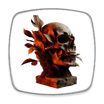 Herbst Totenkopf mit Blattwerk - Viereckiger Kühlschrankmagnet - Weiß - Vorne