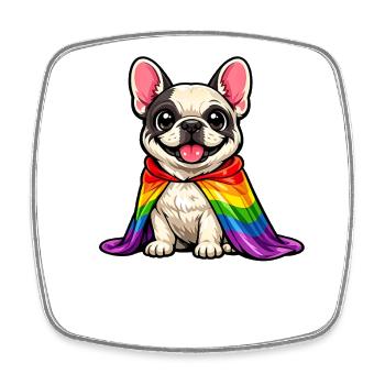 Fierté Bouledogue Française Drapeau arc-en-ciel LGBTQ - Magnet carré - blanc - Devant